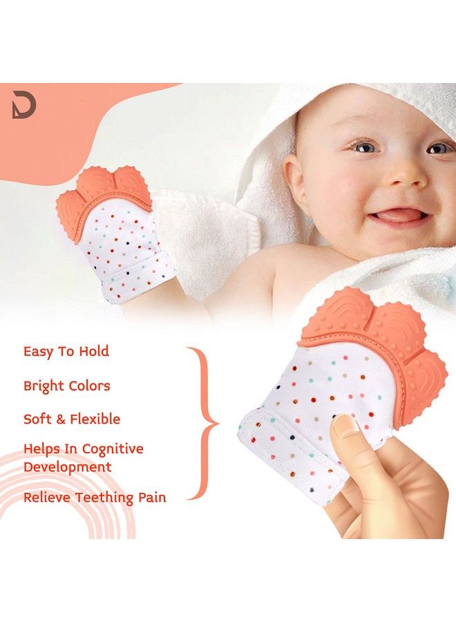 DaKos Teething Mitten [2 Pack] Soft Foodgrade Silicone Teether Mitten Glove Handy Teething Mit Toy For Selfsoothing Bpafree For 3�12 Months Infants (1 Pair) (Orange) - Image 4