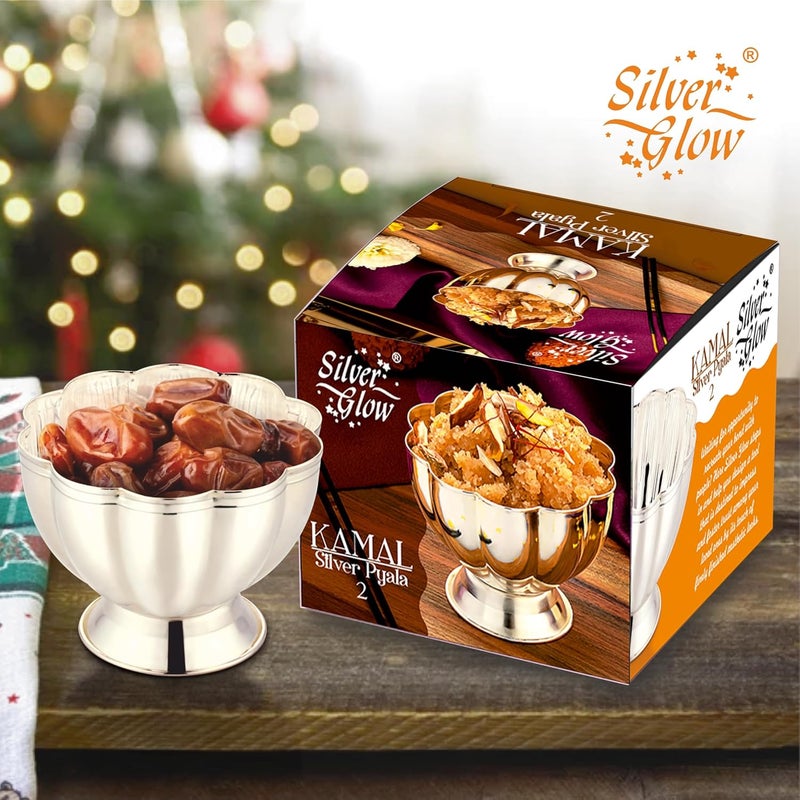 Silver Glow Silverglow Kamal Pyala Silver Plated Large Sized Dry Fruits Snacks containers Serving Bowl Tableware Set Perfect Diwali Office Wedding Return Gift - Image 5