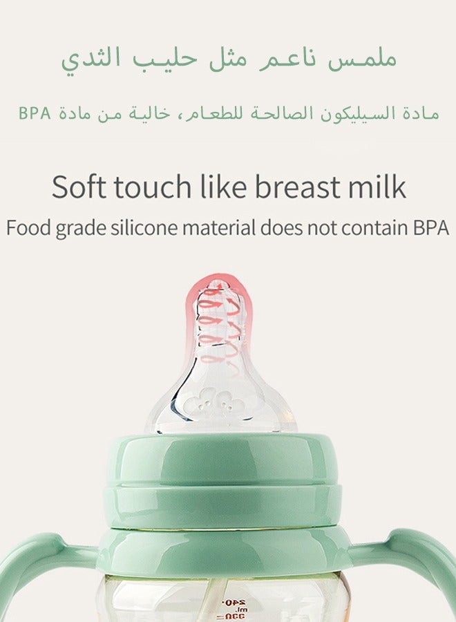 bbet Feeding Bottle,280ML Feeder Bottle for 6 Months+ Baby，Baby Milk Bottle with Handle,PPSU  Kids Milk Bottle,  Medium Size Small Circular Automatic Nursing Bottle with Grip-Pink - Image 4