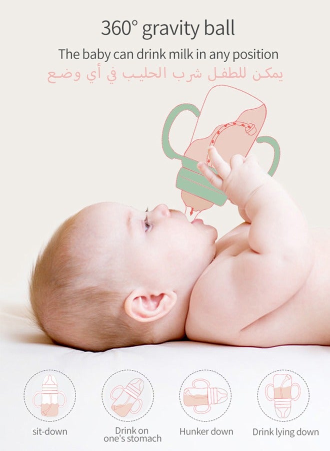 bbet Feeding Bottle,280ML Feeder Bottle for 6 Months+ Baby，Baby Milk Bottle with Handle,PPSU  Kids Milk Bottle,  Medium Size Small Circular Automatic Nursing Bottle with Grip-Pink - Image 3