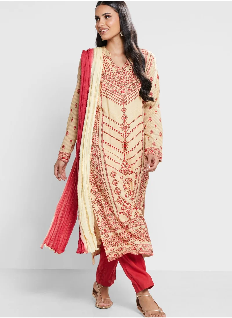 Aarke by Ritu Kumar Printed Kurti & Pants Set With Dupatta