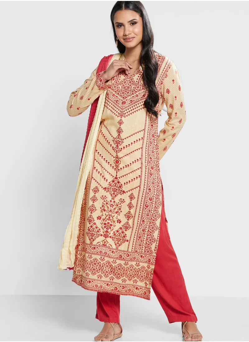 Aarke by Ritu Kumar Printed Kurti & Pants Set With Dupatta