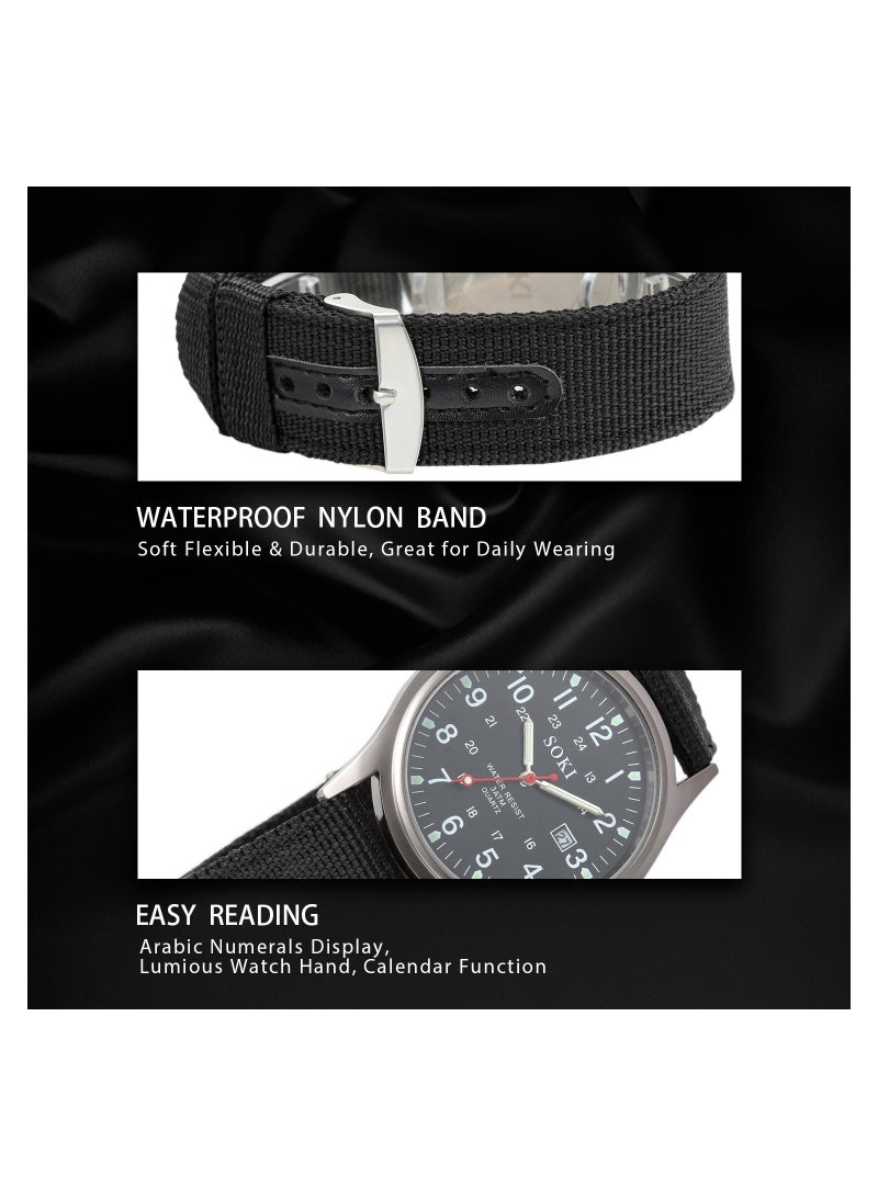 Men's Military Sport Watch with Nylon Strap, Analog Quartz and Date Display - Image 3