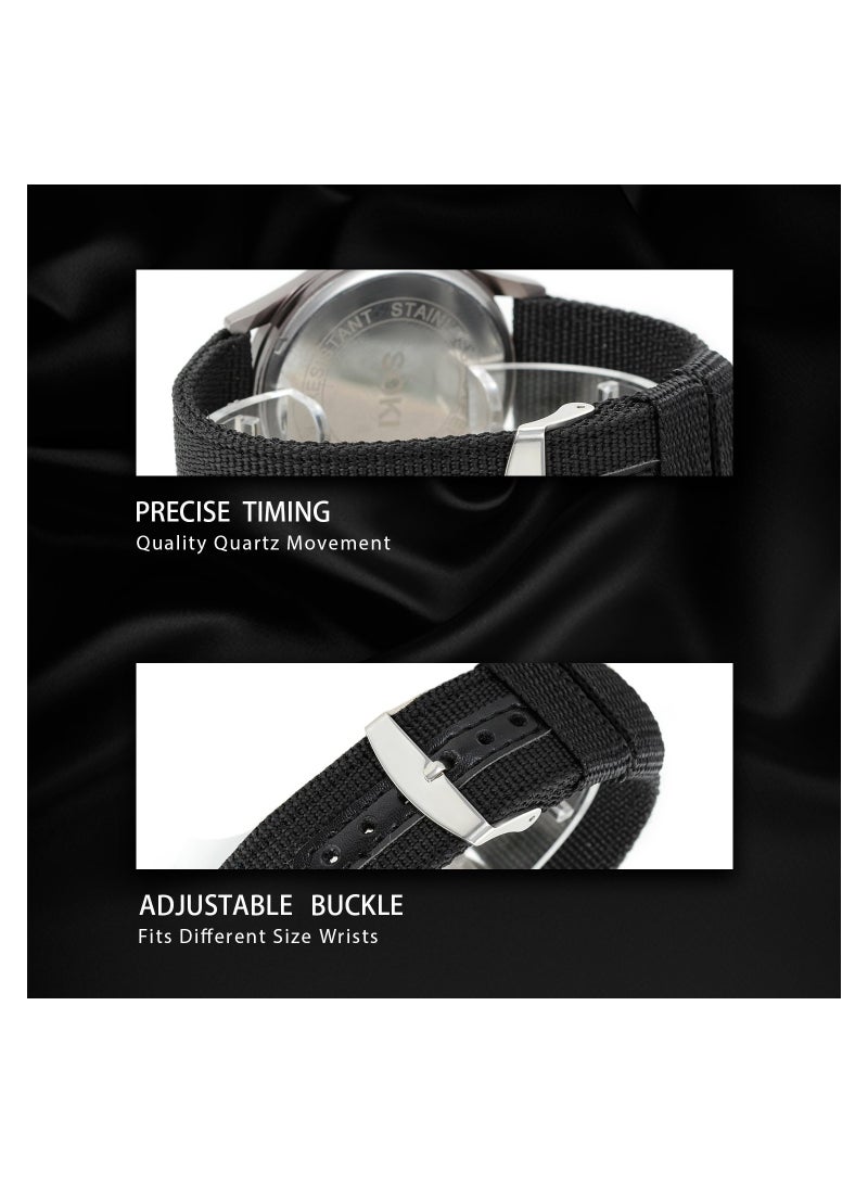 Men's Military Sport Watch with Nylon Strap, Analog Quartz and Date Display - Image 2