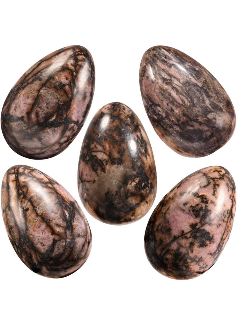 Nupuyai Nupuyai Pack of 5 Polished Healing Worry Stone Crystal Egg Decor, Puff Oval Pocket Palm Stones Kit for Meditation Relaxation Reiki Balancing, Rhodonite Stone 