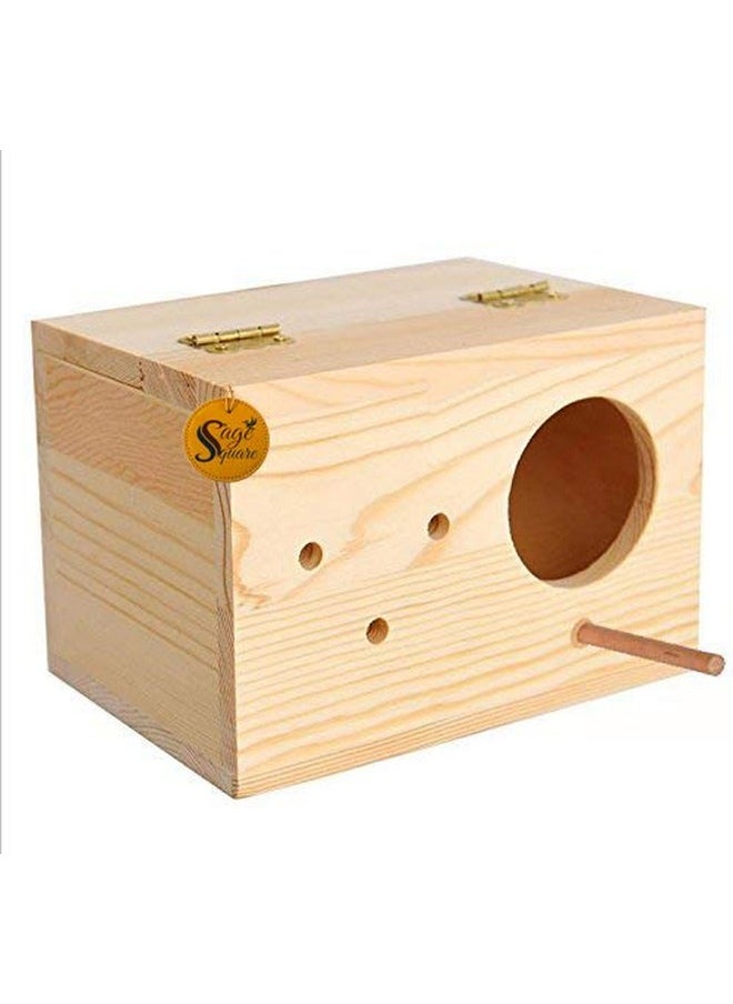 Sage Square Jumbo Size Natural Wood Mountable Nest Cum Breeding Box With Perch Attached (Design For Medium Size Birds)  - Image 1