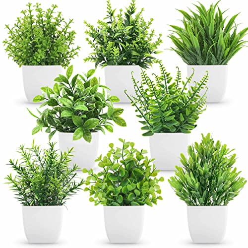 Der Rose 8 Pack Fake Plants Small Artificial Faux Potted Plants for Home Office Farmhouse Bathroom Bedroom Decor Indoor - Image 1