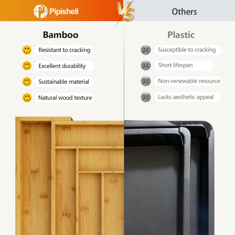 Pipishell Bamboo Expandable Drawer Organizer for Utensils Holder, Adjustable Cutlery Tray, Wood Drawer Dividers Organizer for Silverware, Flatware, Knives in Kitchen, Bedroom, Living Room - Image 3