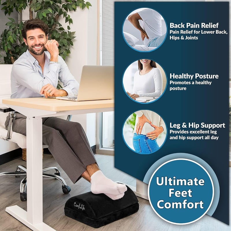 ComfiLife Adjustable Height Memory Foam Foot Rest for Office and Gaming Chairs - Ergonomic Foot Stool for Back and Hip Pain Relief (Black) - Image 4