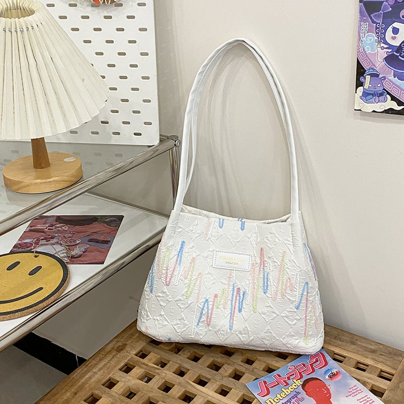 New Canvas Commuter Bag Contrasting Color Striped All-Match One-Shoulder Underarm Bag Tote Large Capacity Casual Bag For Women - Image 1