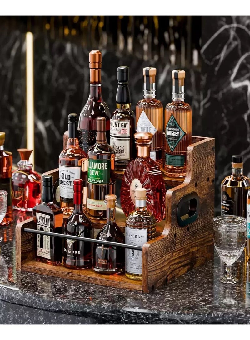 نايزان رف تخزين شراب القهوة وحدة تخزين القهوة حامل عرض حاوية تخزين ثلاث طبقات رفوف منضدة وحدة تخزين ميني بار رف تخزين حامل عرض منزلي عتيق - Image 3