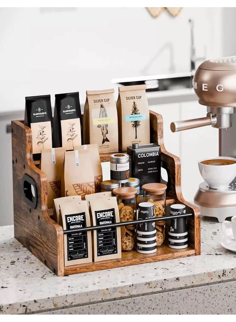 نايزان رف تخزين شراب القهوة وحدة تخزين القهوة حامل عرض حاوية تخزين ثلاث طبقات رفوف منضدة وحدة تخزين ميني بار رف تخزين حامل عرض منزلي عتيق - Image 5