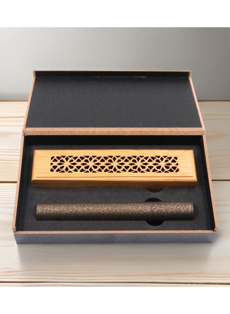 بخور بوسيدين علبة هدايا بخور البخور 20 قطعة من أعواد العود الكمبودي مع مبخرة خشبية عطر العود الفاخر - Image 3