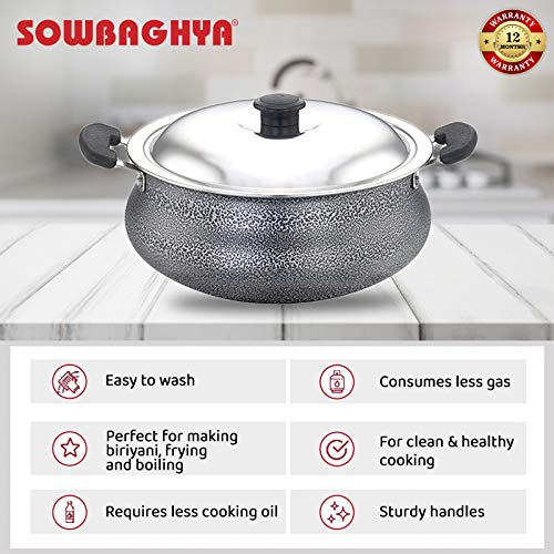 SOWBAGHYA Aluminium Biryani Pot with Lid, 3 L (Black) Handi | Patila | Bhagona | Tapeli with LID | Multipurpose Aluminium Cooking Utensils for Kitchen | Dishwasher Safe | Metal Spoon Friendly - Image 3