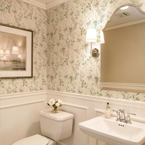 Simon&Siff Vintage Wallpaper Peel and Stick Beige Floral Contact Paper Wildflowers Botanical Wall Paper Removable Renter Friendly Wallpaper 17.3in x 40ft - Image 5