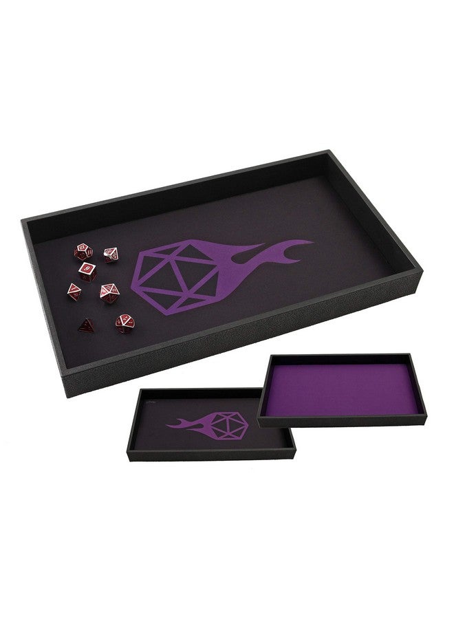 فورجد دايس كو. صينية نرد مقاس 14 بوصة - حصيرة نرد قابلة للإزالة من النيوبرين مزدوجة الجوانب - لأي لعبة نرد أو لعبة لوحية، ألعاب تقمص الأدوار على الطاولة مثل لعبة لعب الأدوار D&D Pathfinder صينية سوداء مع حصيرة أيقونة D20 أرجوانية - Image 1