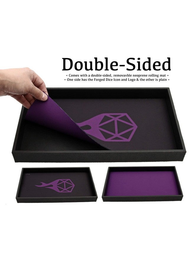 فورجد دايس كو. صينية نرد مقاس 14 بوصة - حصيرة نرد قابلة للإزالة من النيوبرين مزدوجة الجوانب - لأي لعبة نرد أو لعبة لوحية، ألعاب تقمص الأدوار على الطاولة مثل لعبة لعب الأدوار D&D Pathfinder صينية سوداء مع حصيرة أيقونة D20 أرجوانية - Image 2