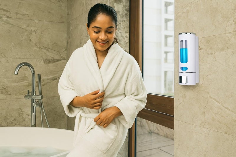 Bathoyum ABS Plastic Soap Dispenser for Bathroom Wall Mounted Shampoo Conditioner Hand Wash Gel Dispenser Liquid Soap Sanitizer Dispenser for Basin Kitchen Sink - White Color 400Ml (Pack of 1) - Image 5