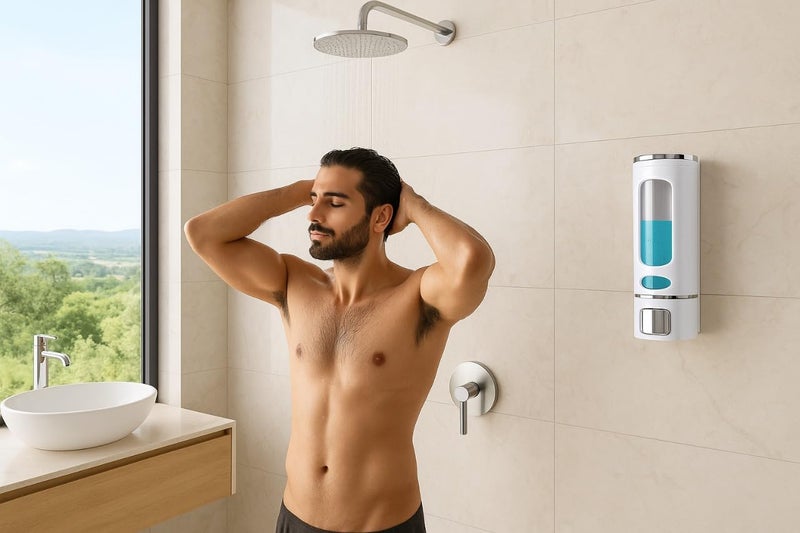 Bathoyum ABS Plastic Soap Dispenser for Bathroom Wall Mounted Shampoo Conditioner Hand Wash Gel Dispenser Liquid Soap Sanitizer Dispenser for Basin Kitchen Sink - White Color 400Ml (Pack of 1) - Image 4