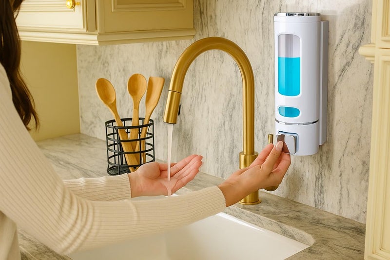 Bathoyum ABS Plastic Soap Dispenser for Bathroom Wall Mounted Shampoo Conditioner Hand Wash Gel Dispenser Liquid Soap Sanitizer Dispenser for Basin Kitchen Sink - White Color 400Ml (Pack of 1) - Image 3