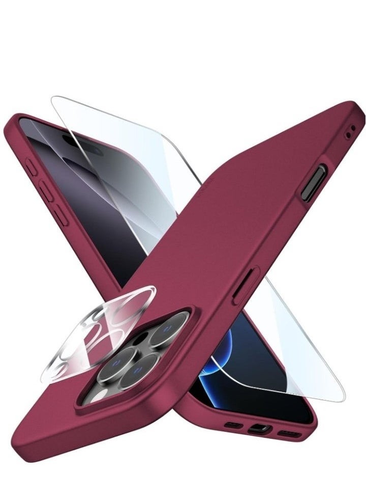 BGM "iPhone 16 Pro Wine Red Case – Ultra-Thin Matte Cover with Upgraded Camera Lens and Screen Protectors, Soft Touch Anti-Scratch Shockproof Design" 