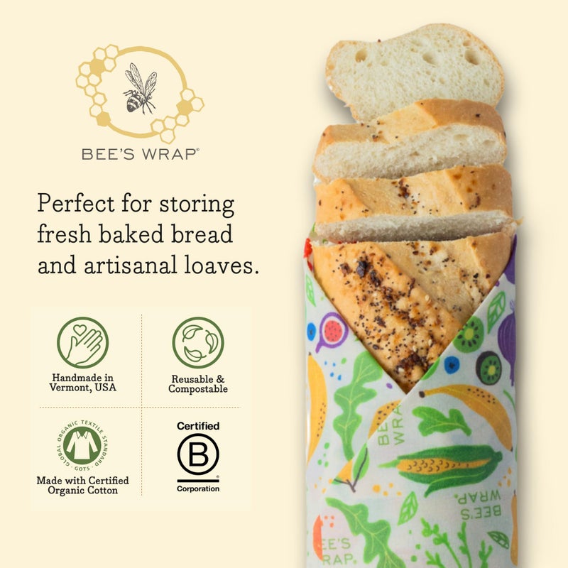 Bee's Wrap Beeswax Wraps for Bread - Beeswax Bread Wrap for Sourdough & Bread Storage - Plastic Free Made in USA Reusable Natural Food Wrap - Garden Party - Image 3