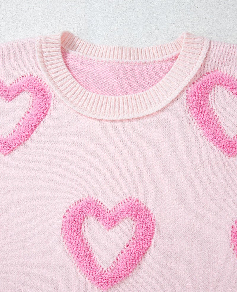 SELINK Women's Fuzzy Heart Sweater Crew Neck Pearl Drop Shoulder Casual Long Sleeve Valentines Sweaters Pullover Tops Pink Heart Shape-M - Image 4