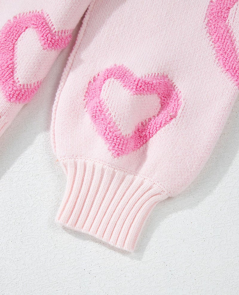 SELINK Women's Fuzzy Heart Sweater Crew Neck Pearl Drop Shoulder Casual Long Sleeve Valentines Sweaters Pullover Tops Pink Heart Shape-M - Image 5