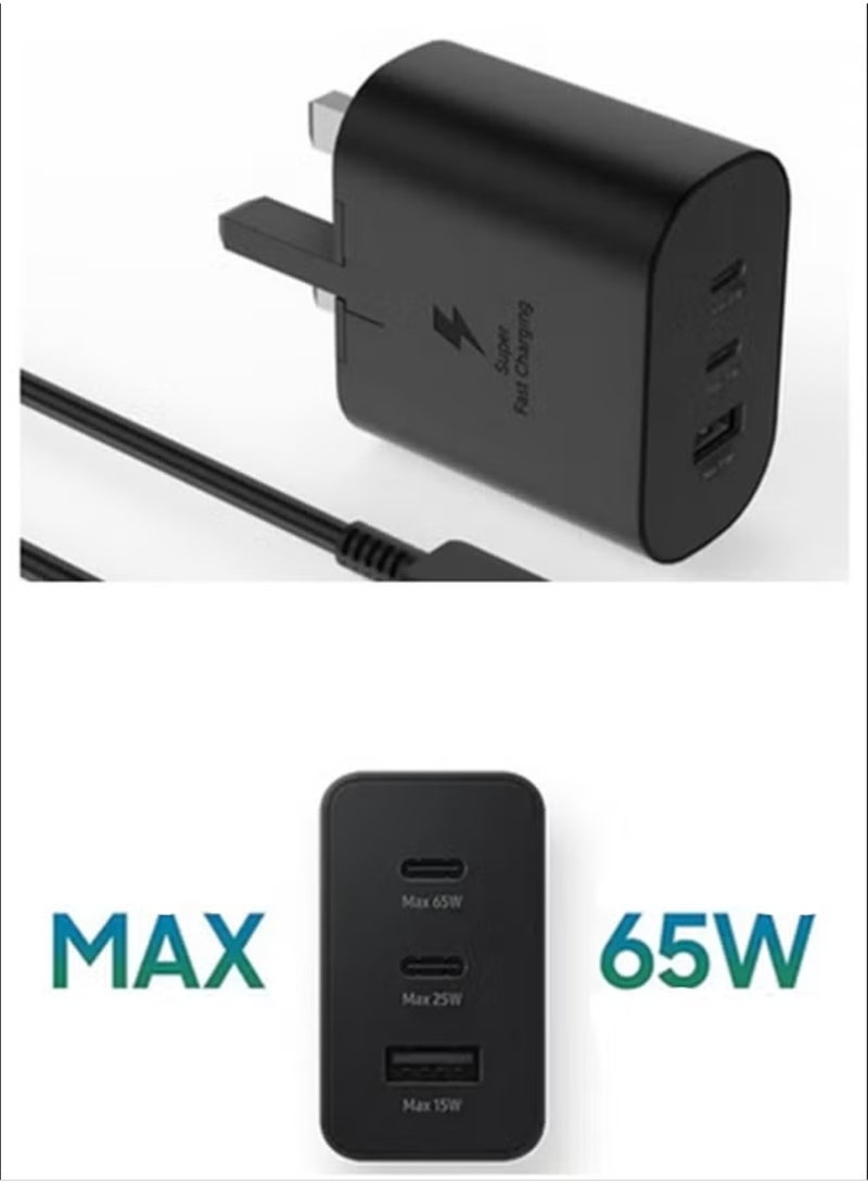 65W USB-C PD Fast Charger, 3-Port Wall Charging Adapter with Type-C Cable, Quick Charge Power Block Compatible with iPhone, iPad, Samsung Galaxy, MacBook, and Laptops - Image 4
