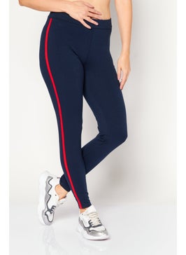 Women Full Length Brand Logo Leggings, Navy Combo