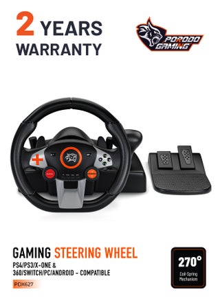 Gaming Driving Force Racing Wheel 7in1 Steering Wheel with Responsive Floor Pedal and Gear Lever / 270° Coil-Spring Mechanism / Plug & Play compatible with PS3, PS4, XBOX ONE, XBOX360, PC, Nintendo SWITCH, and Android devices - Black - pzsku/Z55F9731EB38E1D650B55Z/45/1750055716/18492a4c-541d-40a6-9514-f684dba8bea7
