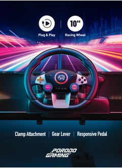 porodo Gaming Driving Force Racing Wheel 7in1 Steering Wheel with Responsive Floor Pedal and Gear Lever / 270° Coil-Spring Mechanism / Plug & Play compatible with PS3, PS4, XBOX ONE, XBOX360, PC, Nintendo SWITCH, and Android devices - Black  - Image 4