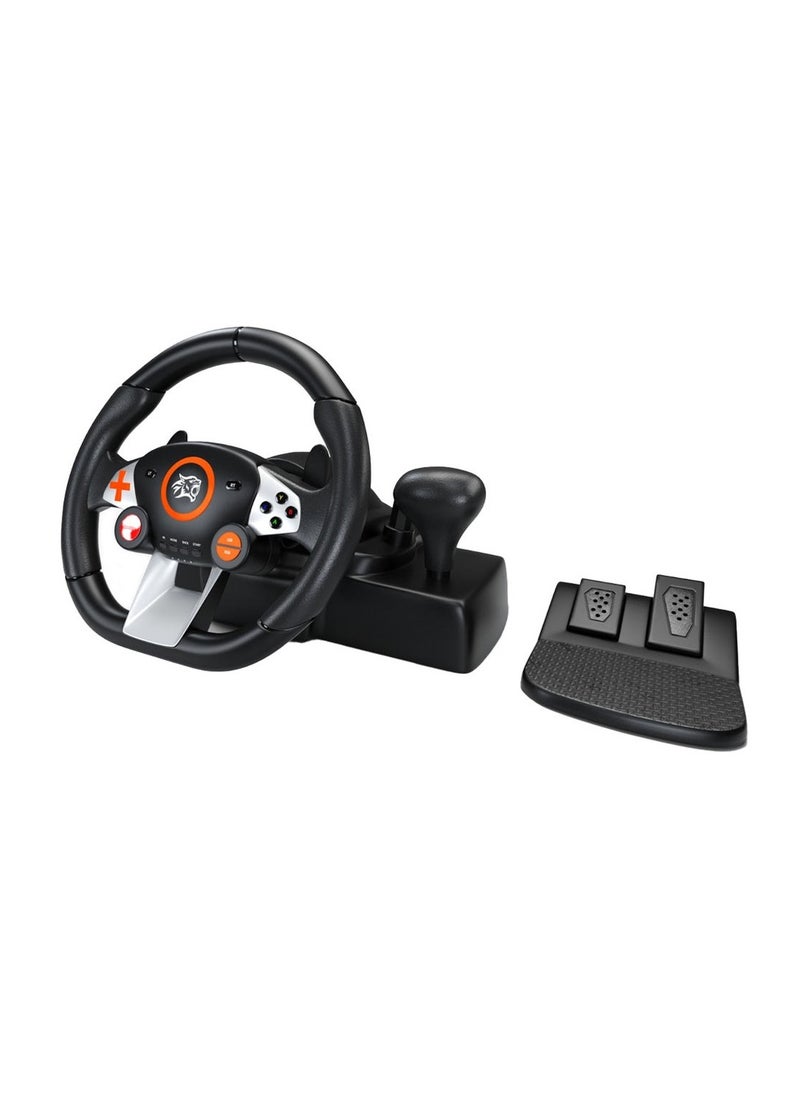 Gaming Driving Force Racing Wheel 7in1 Steering Wheel with Responsive Floor Pedal and Gear Lever / 270° Coil-Spring Mechanism / Plug & Play compatible with PS3, PS4, XBOX ONE, XBOX360, PC, Nintendo SWITCH, and Android devices - Black