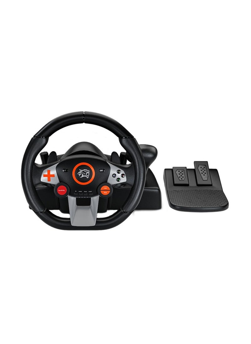 Gaming Driving Force Racing Wheel 7in1 Steering Wheel with Responsive Floor Pedal and Gear Lever / 270° Coil-Spring Mechanism / Plug & Play compatible with PS3, PS4, XBOX ONE, XBOX360, PC, Nintendo SWITCH, and Android devices - Black