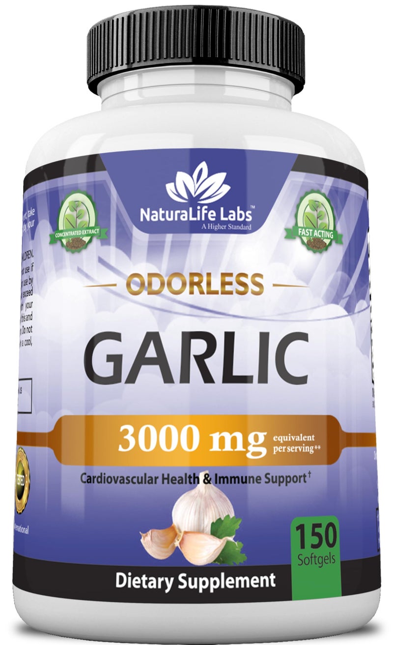 NaturaLife Labs A Higher Standard Odorless Garlic 3000 mg per Serving Immune System Support 150 Soft gels