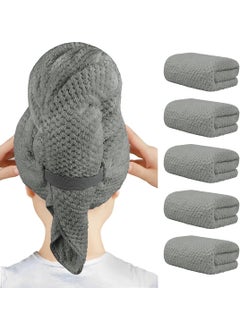 HOMEXCEL HOMEXCEL 5 Pack Large Microfiber Hair Towel Wrap for Women Grey 40 x 20 inches Super Soft Fast Drying Turbans for Long Thick Curly Hair  Anti Frizz Wrap with Elastic Strap 