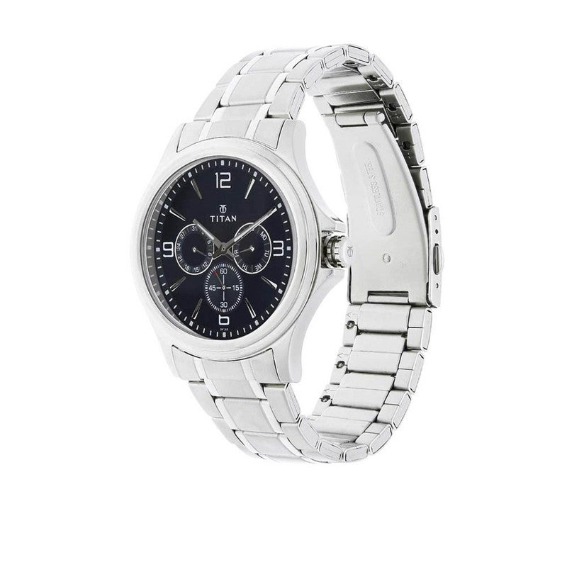 TITAN Men’s Elegant Analog Watch – Silver Stainless Steel Strap with Blue Dial, Quartz Accuracy, Mineral Glass Durability – 1698SM02 - Image 2