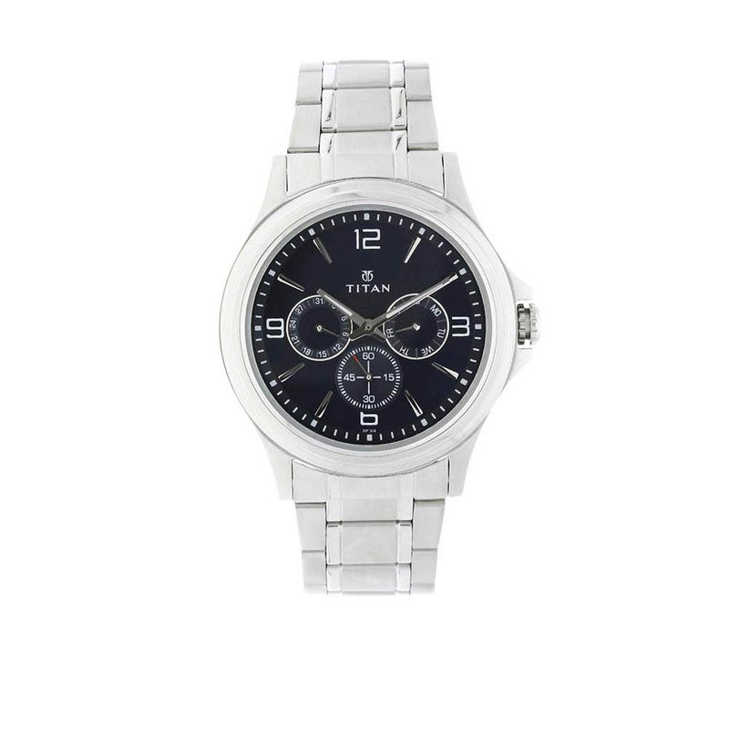 TITAN Men’s Elegant Analog Watch – Silver Stainless Steel Strap with Blue Dial, Quartz Accuracy, Mineral Glass Durability – 1698SM02 - Image 1