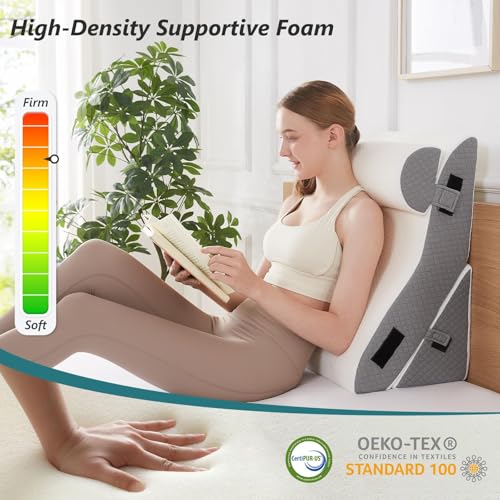 Longering Bed Wedge Pillow Set for Sleeping 3 PCS - 22.5" Wide Triangle Pillow for Back Leg Pain Relief with Washable Cover - 35D Foam Wedge Pillow Post Surgery for Acid Reflux & Snoring (White Grey) - Image 4