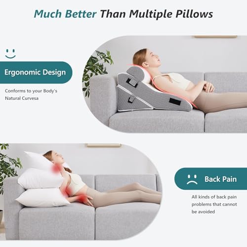 Longering Bed Wedge Pillow Set for Sleeping 3 PCS - 22.5" Wide Triangle Pillow for Back Leg Pain Relief with Washable Cover - 35D Foam Wedge Pillow Post Surgery for Acid Reflux & Snoring (White Grey) - Image 5