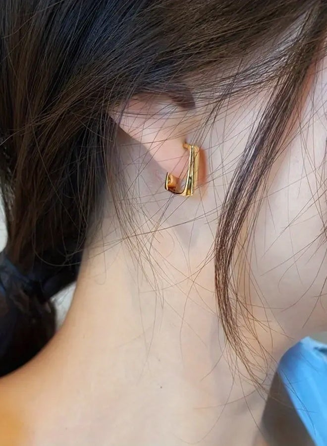 Ready For Chai Elegant Geometric Minimalist Stud Earrings, 14K Golden Plated, Zinc Alloy, Iron Ear Post, Versatile Fashion Jewelry for Women, All-Season Wear - Image 2