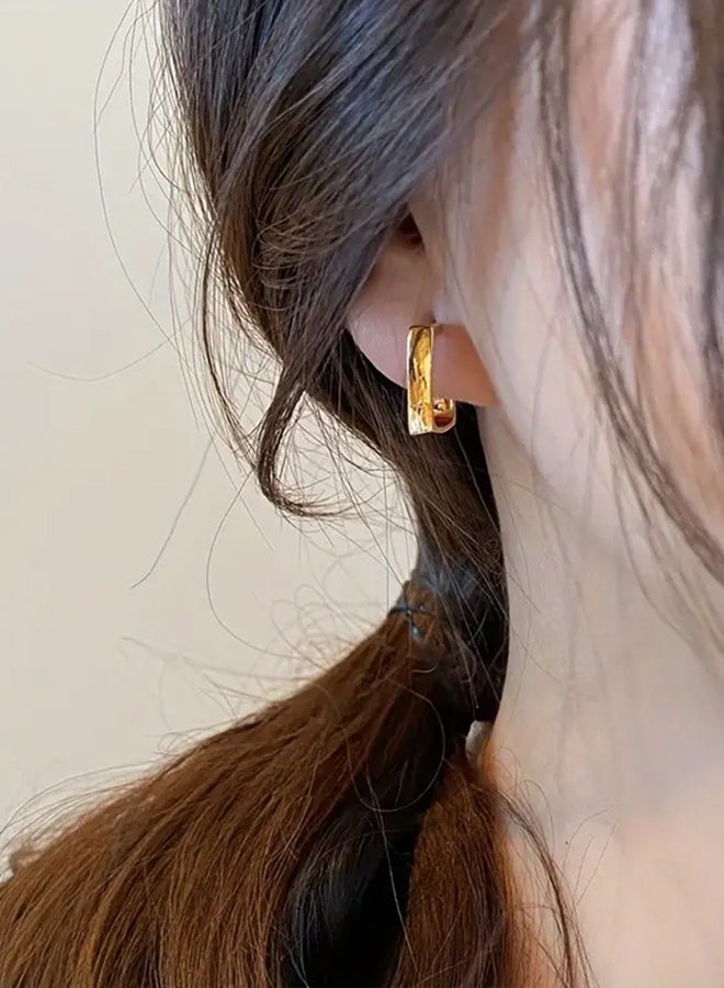 Ready For Chai Elegant Geometric Minimalist Stud Earrings, 14K Golden Plated, Zinc Alloy, Iron Ear Post, Versatile Fashion Jewelry for Women, All-Season Wear - Image 3