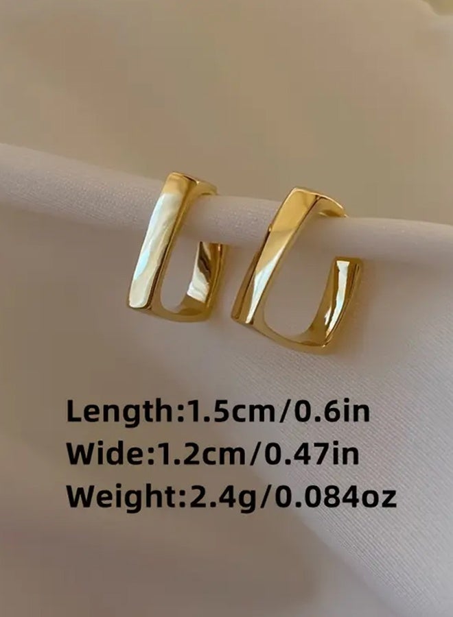 Ready For Chai Elegant Geometric Minimalist Stud Earrings, 14K Golden Plated, Zinc Alloy, Iron Ear Post, Versatile Fashion Jewelry for Women, All-Season Wear - Image 5