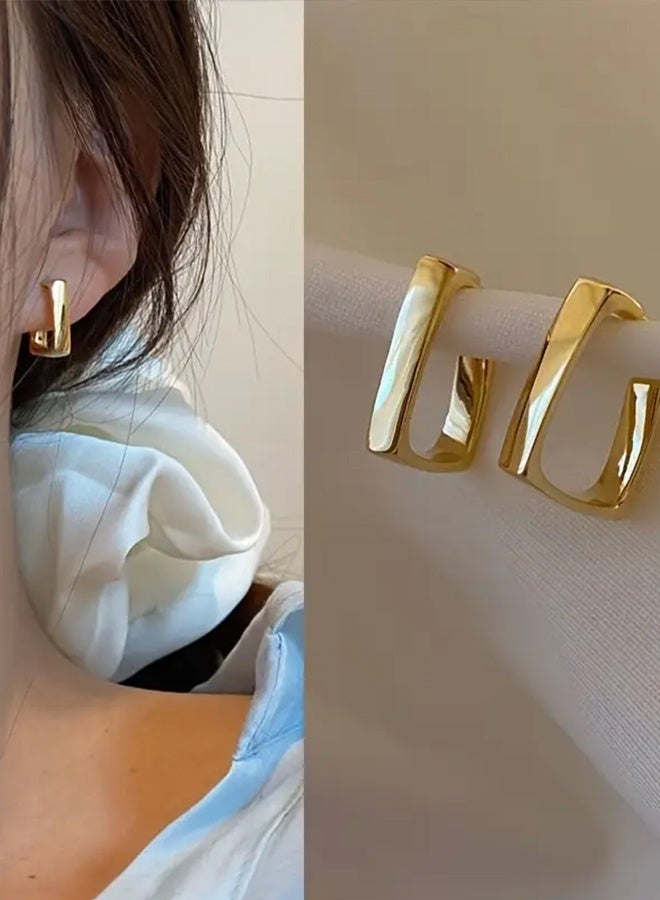 Ready For Chai Elegant Geometric Minimalist Stud Earrings, 14K Golden Plated, Zinc Alloy, Iron Ear Post, Versatile Fashion Jewelry for Women, All-Season Wear - Image 4