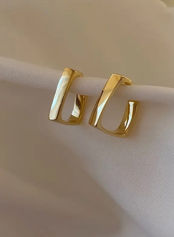 Ready For Chai Elegant Geometric Minimalist Stud Earrings, 14K Golden Plated, Zinc Alloy, Iron Ear Post, Versatile Fashion Jewelry for Women, All-Season Wear - Image 1
