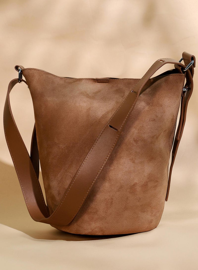 Haute Sauce Solid Zip Lock Regular Suede Hand Bag For Women  - Image 1