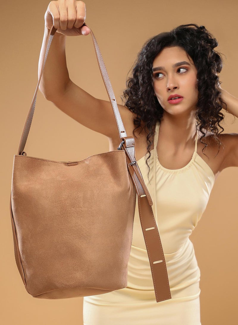 Haute Sauce Solid Zip Lock Regular Suede Hand Bag For Women  - Image 2