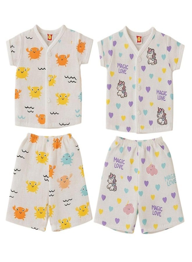 MEGNAM Baby Boys & Girls Organic Cotton Muslin Jabla and Shorts Set|Summer Dress for Baby Boys and Girls (PCK-2 H/S Muslin Set, 9-12 M) - Image 1
