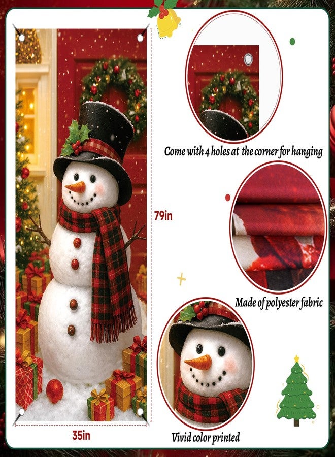 REDWORD Christmas Door Cover, 79x35Inch Snowman Christmas Door Decorations Reusable Fabric Snowman Banner Backdrop Outdoor Sign for Xmas Front Doors Home Office Wall Doors Party Decorations - Image 2