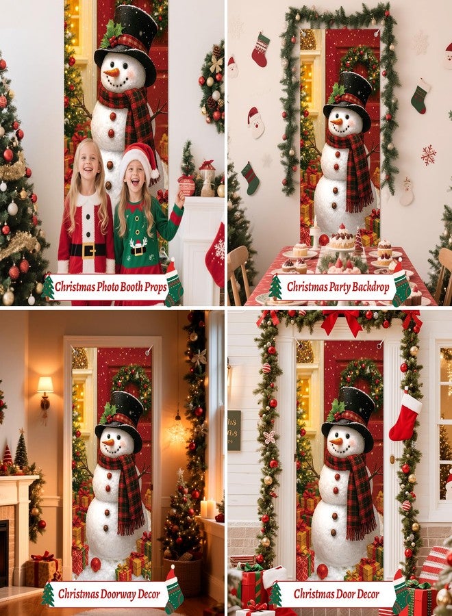 REDWORD Christmas Door Cover, 79x35Inch Snowman Christmas Door Decorations Reusable Fabric Snowman Banner Backdrop Outdoor Sign for Xmas Front Doors Home Office Wall Doors Party Decorations - Image 5